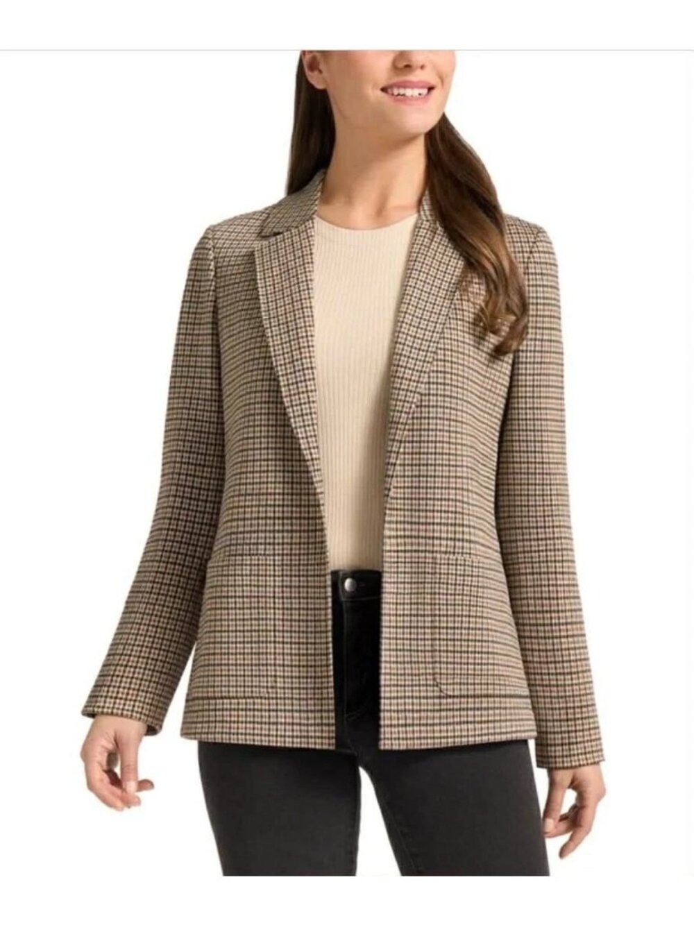 Matty M Womens Tobacco Plaid Blazer XL Long Sleeve Lightweight